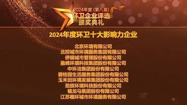 连续五年登榜丨庄闲游戏环境荣膺“2024年度环卫十大影响力企业”